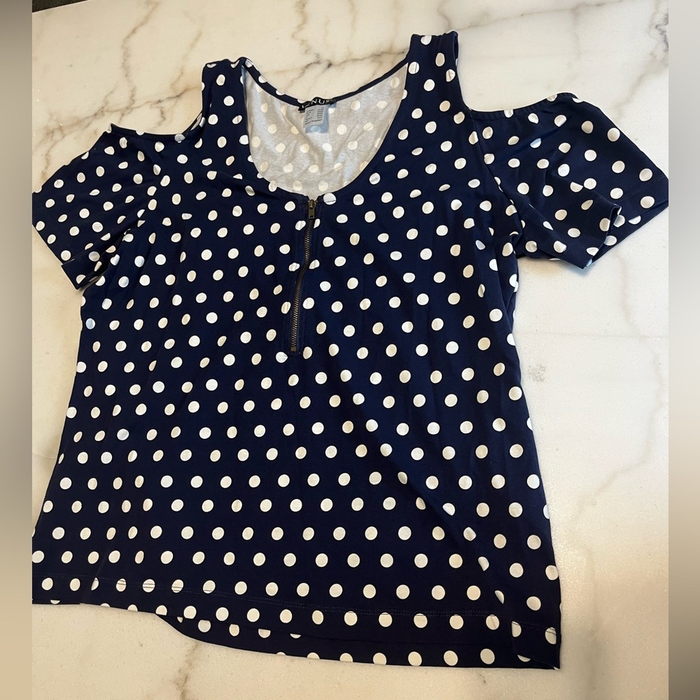 Navy Polka Dot Cold Shoulder Top